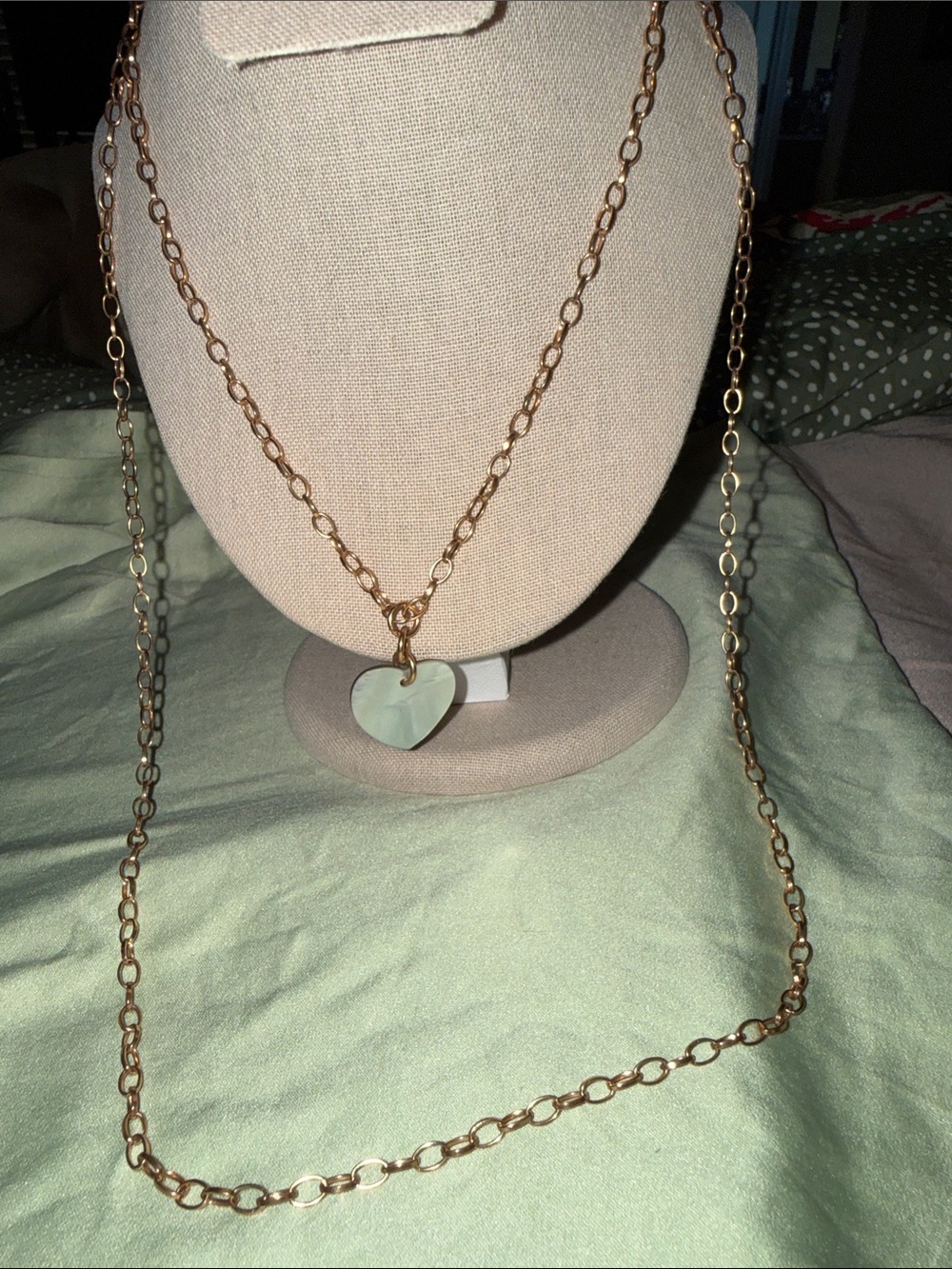 Gold Chain Necklace with Light Opalescent Heart Pendant - Women Jewelry